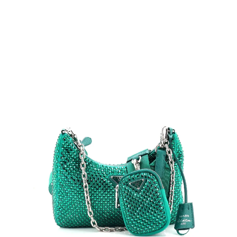 Re-Edition 2005 Shoulder Bag Crystal Embellished Satin Small