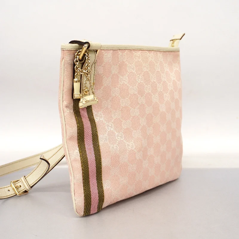 GUCCI  Sherry Line 144388 Women's GG Canvas,Leather Shoulder Bag Ivory,Pink