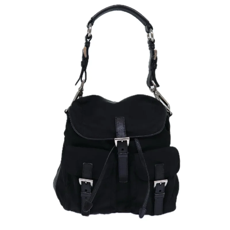 PRADA Backpack Nylon Black Silver  85289