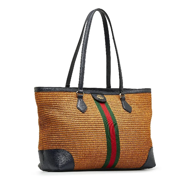 GUCCI Medium Raffia Ophidia Tote Bag