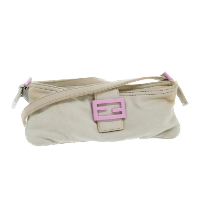 FENDI Mamma Baguette Shoulder Bag cotton Beige Pink  bs7965