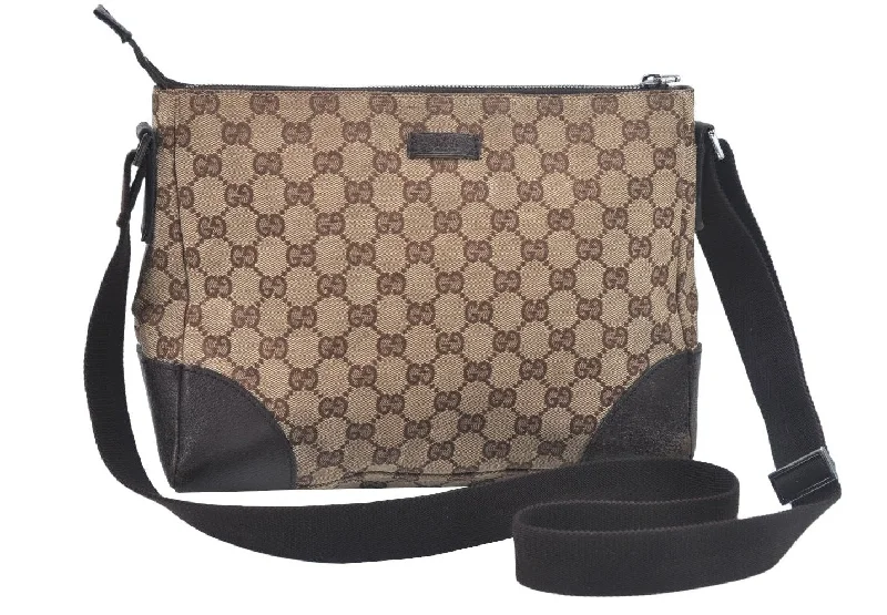 Auth GUCCI Shoulder Cross Body Bag GG Canvas Leather 114273 Brown Junk L0502