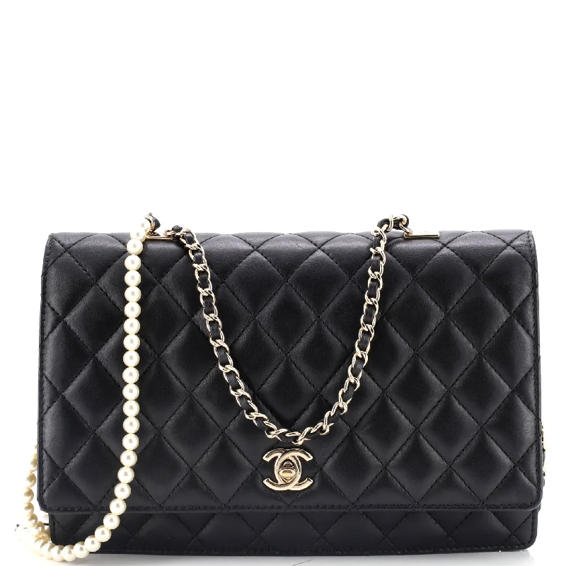 Fantasy Pearls Flap Bag Quilted Lambskin Large