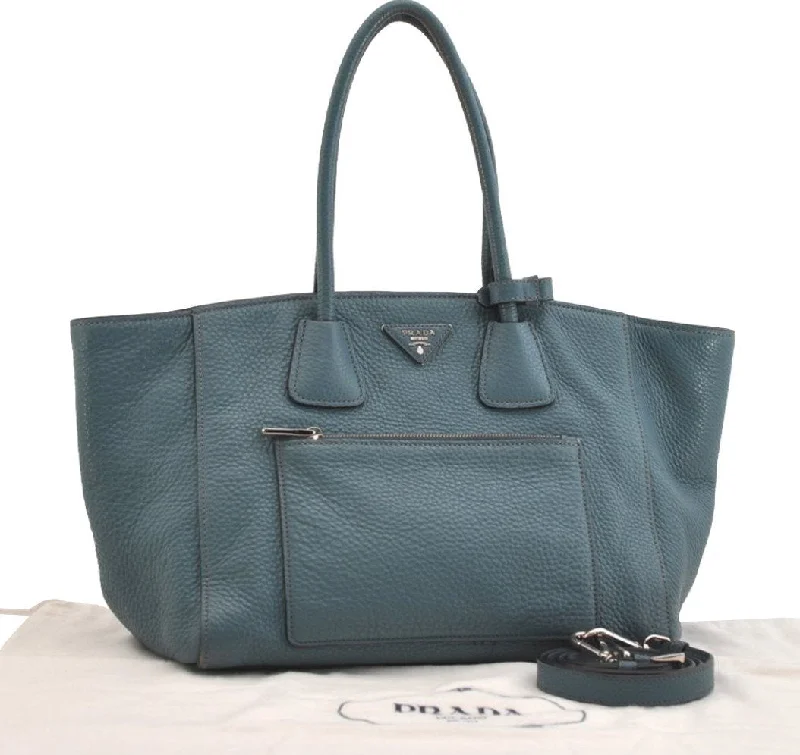 Authentic PRADA Vintage Leather Nappa 2Way Shoulder Hand Tote Bag Blue 5388J