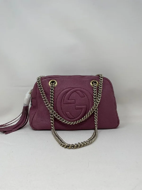 Gucci Burgundy Leather Camera Bag Gold Chain Strap Medium Size