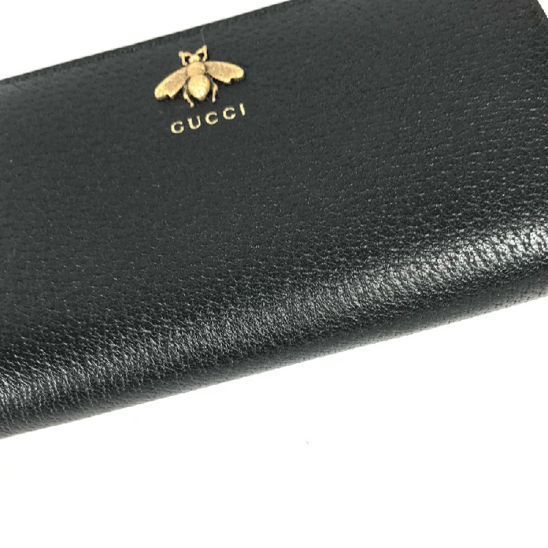 GUCCI Long Wallet Purse 523667 leather black BEE Zip Around Women Secondhand