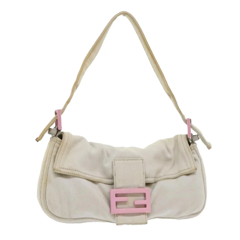 FENDI Mamma Baguette Shoulder Bag Cotton White  47107