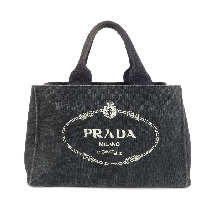 PRADA Canapa Canvas Tote Bag Hand Bag Black B1877B