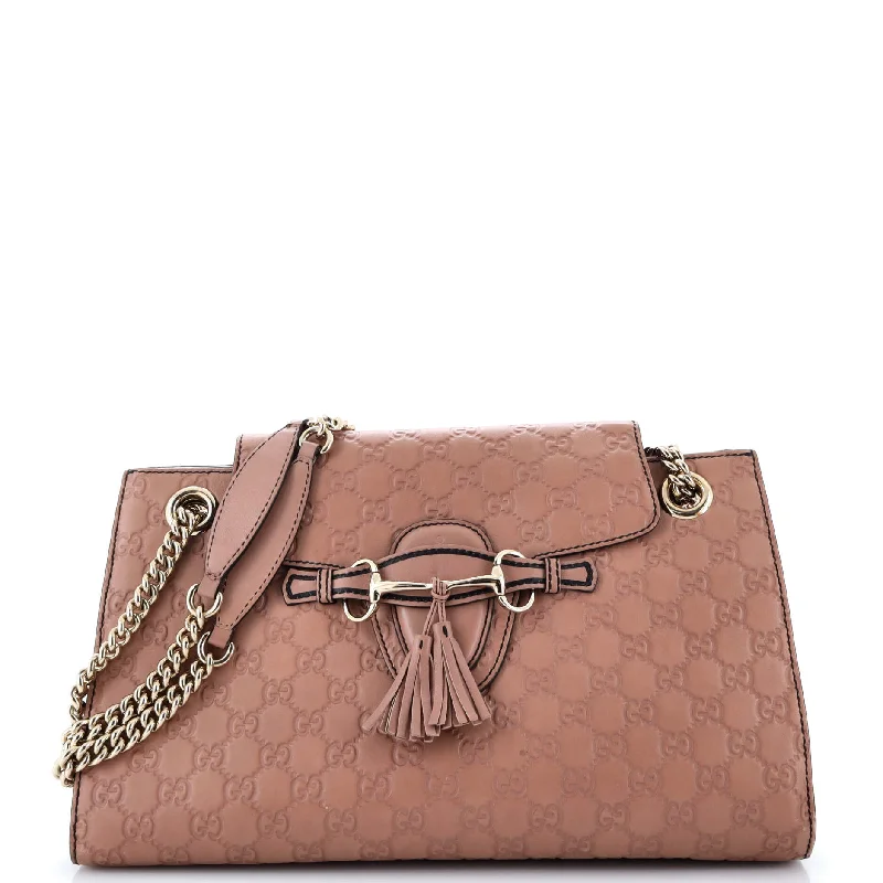 Emily Chain Flap Shoulder Bag Guccissima Leather Large