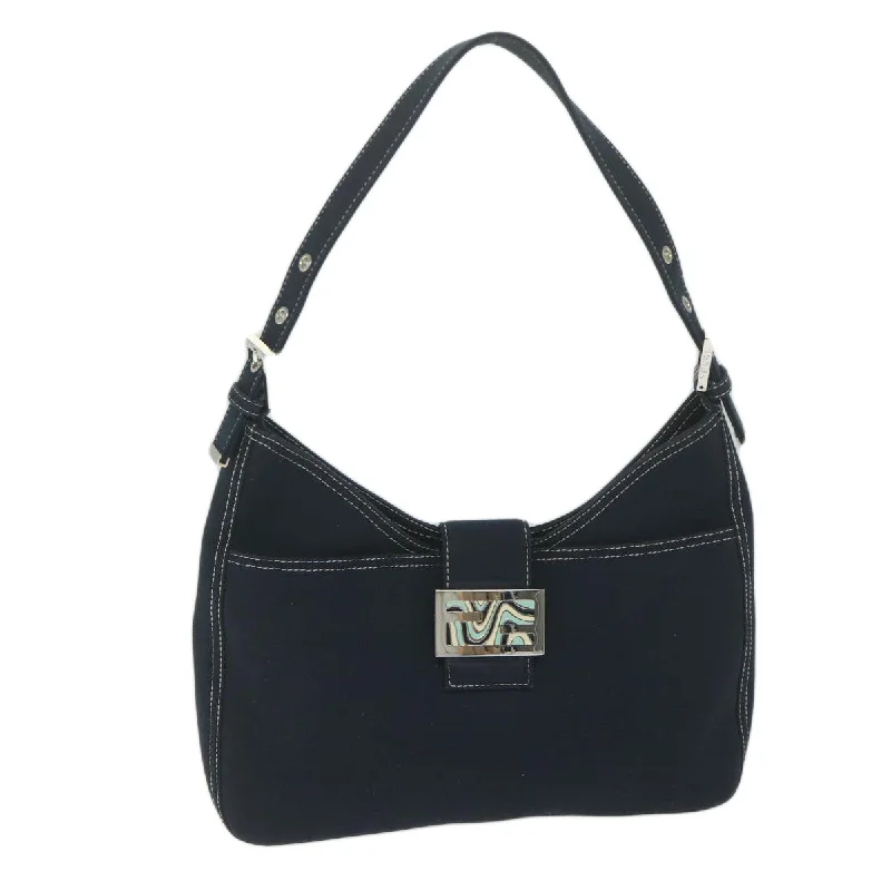 FENDI Mamma Baguette Shoulder Bag Canvas Navy  am5373