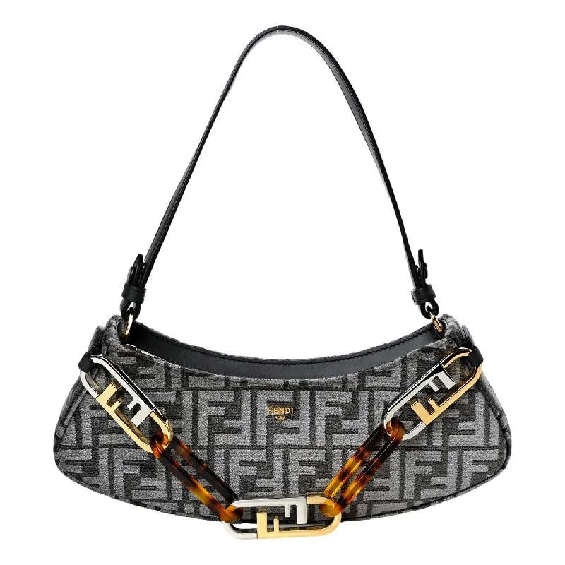 Fendi O'Lock Swing FF Logo Anthracite Gray Chenille Shoulder Bag