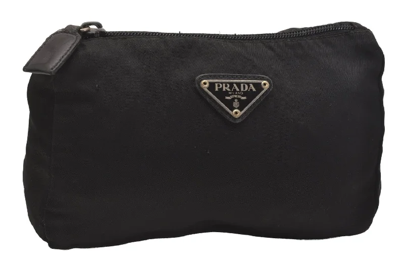 Authentic PRADA Vintage Nylon Tessuto leather Pouch Purse Black 6986J