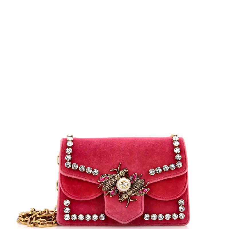 Broadway Pearly Bee Shoulder Bag Crystal Embellished Velvet Mini