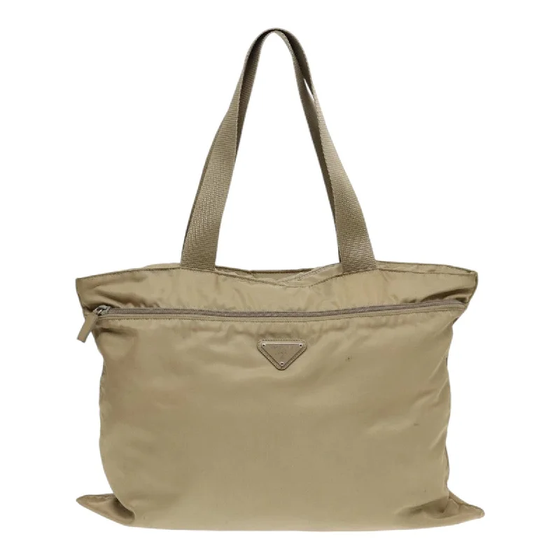 PRADA Tote Bag Nylon Beige Silver  bs17046