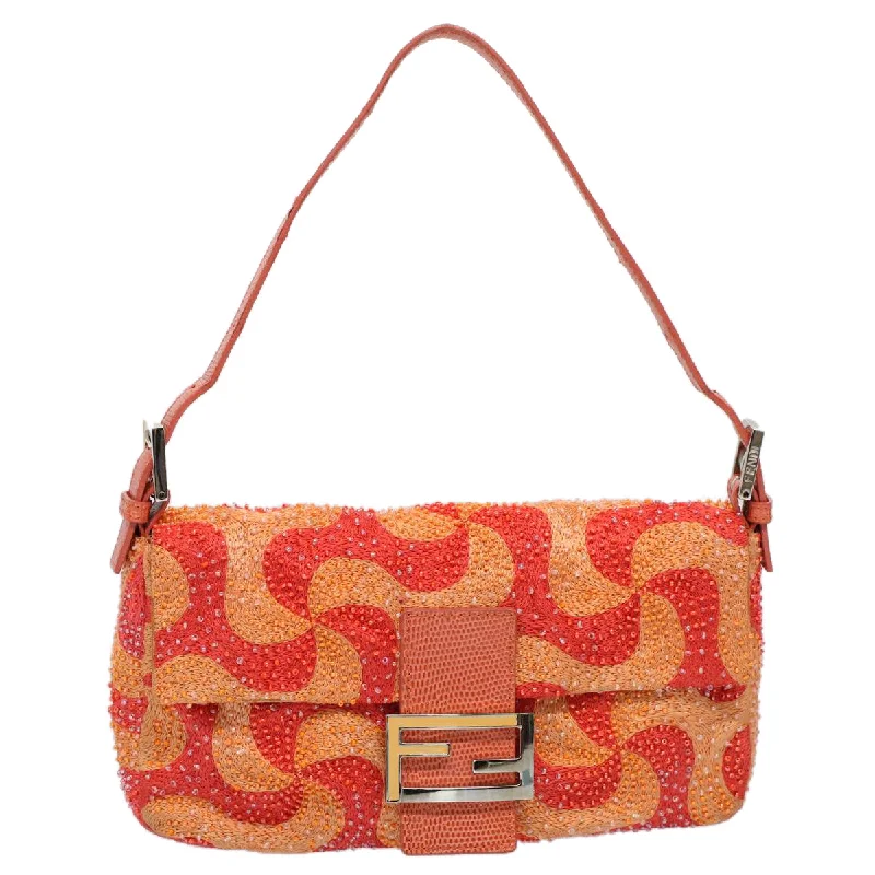 FENDI Mamma Baguette Shoulder Bag Beads Orange 2454 26424 018  yk9167