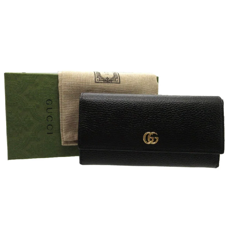 GUCCI Long Wallet Purse 456116 leather black GG Petit Marmont Women Used