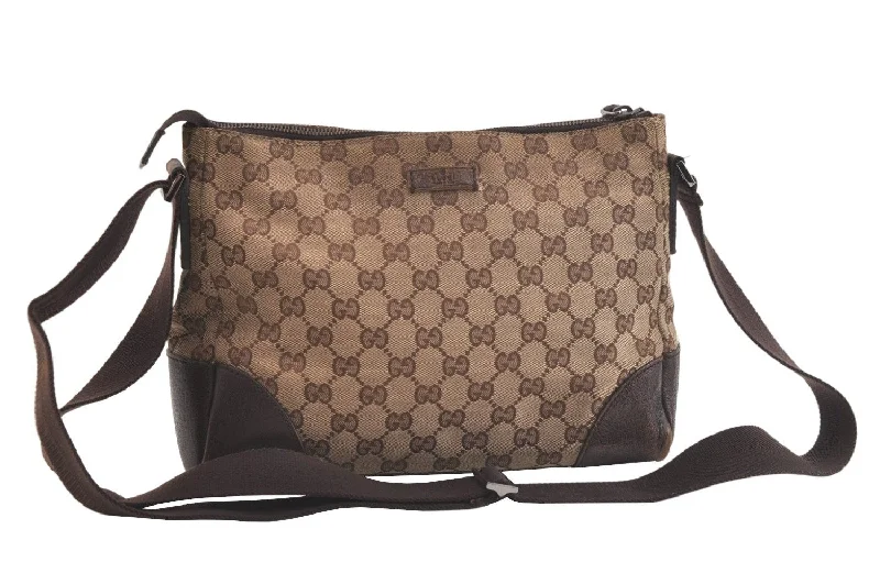 Authentic GUCCI Shoulder Cross Body Bag GG Canvas Leather 114273 Brown 3436K