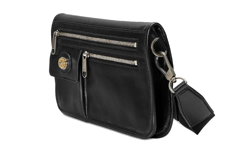 GUCCI Metallic Interlock Double G Soft Leather fanny pack Shoulder Messenger Bag Unisex / Black Classic 575837-1GZAX-1000