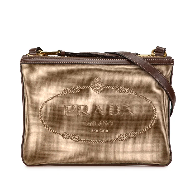 Brown Prada Canapa Logo Double Zip Crossbody