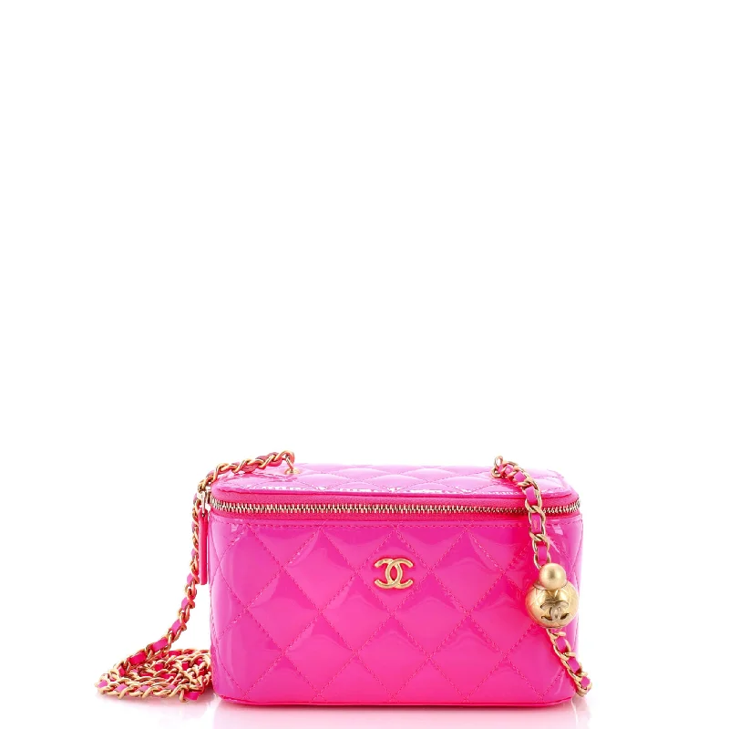 Pearl Crush Vanity Case with Chain Quilted Patent Small