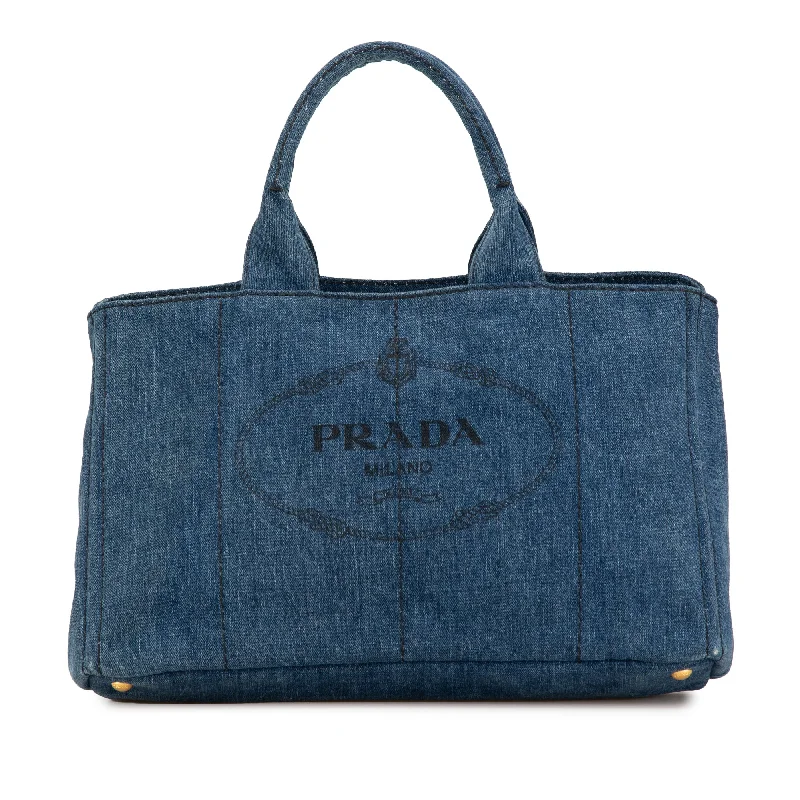 Blue Prada Denim Canapa Logo Satchel