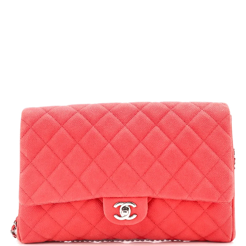 Clutch with Chain Quilted Caviar