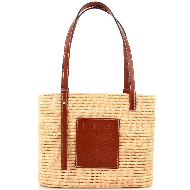 Square Basket Tote Woven Raffia Small