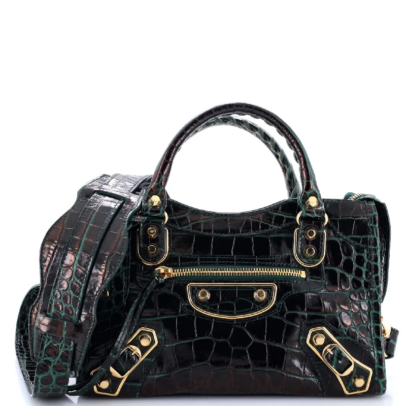 City Classic Metallic Edge Bag Crocodile Embossed Leather Mini