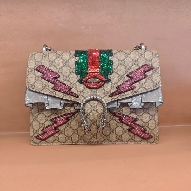 Gucci Dionysus Beige GG Coated Canvas Embellished Bag Medium Size