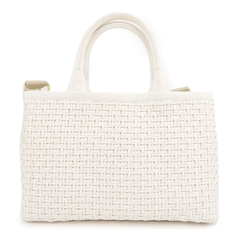 PRADA Canapa Straw Canvas 2Way Bag Shoulder Bag White 1BG155