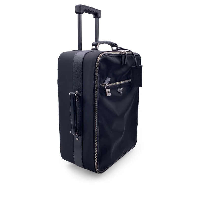 PRADA Black Nylon Rolling Suitcase Trolley Luggage Travel Bag