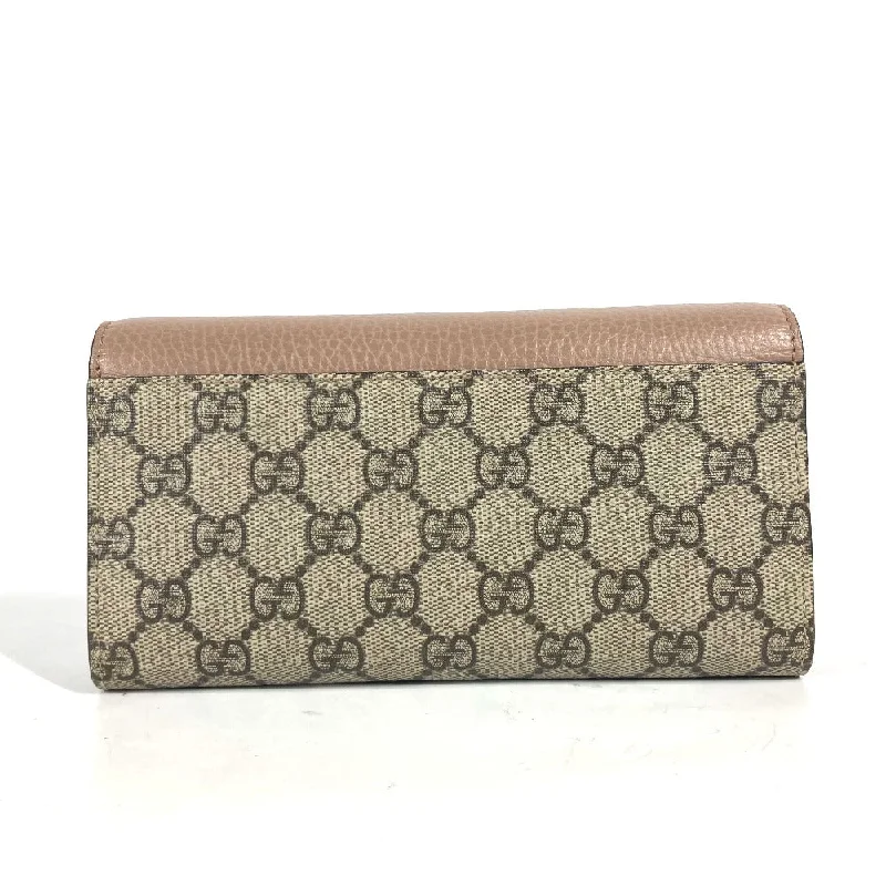 GUCCI Long Wallet Purse 456116 GG Supreme Canvas pink beige GG Supreme Double G Leather Continental Wallet Women Used