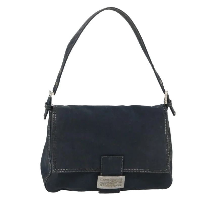 FENDI Mamma Baguette Shoulder Bag Canvas Navy  bs9180