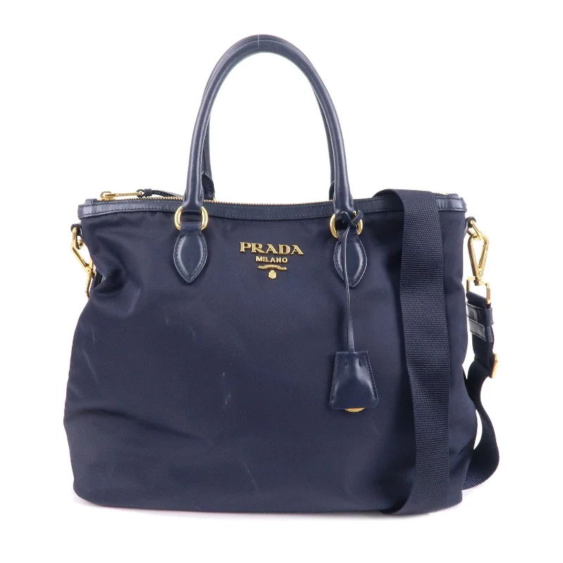 PRADA Nylon Leaether Tote Bag Shoulder Bag Navy 1BC060