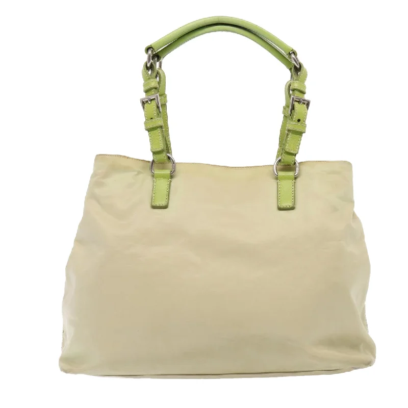 PRADA Tote Bag Nylon Beige Silver Green  86906