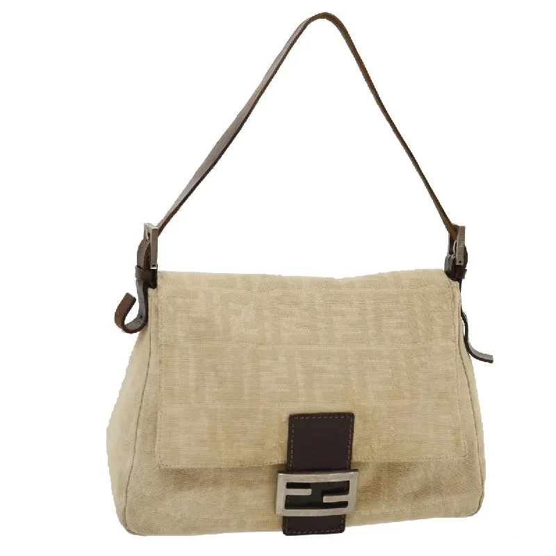 FENDI Mamma Baguette Shoulder Bag Canvas Beige  yk4541