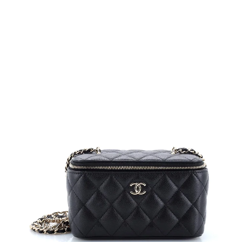 Tiny CC Link Vanity Case with Chain Quilted Caviar Small