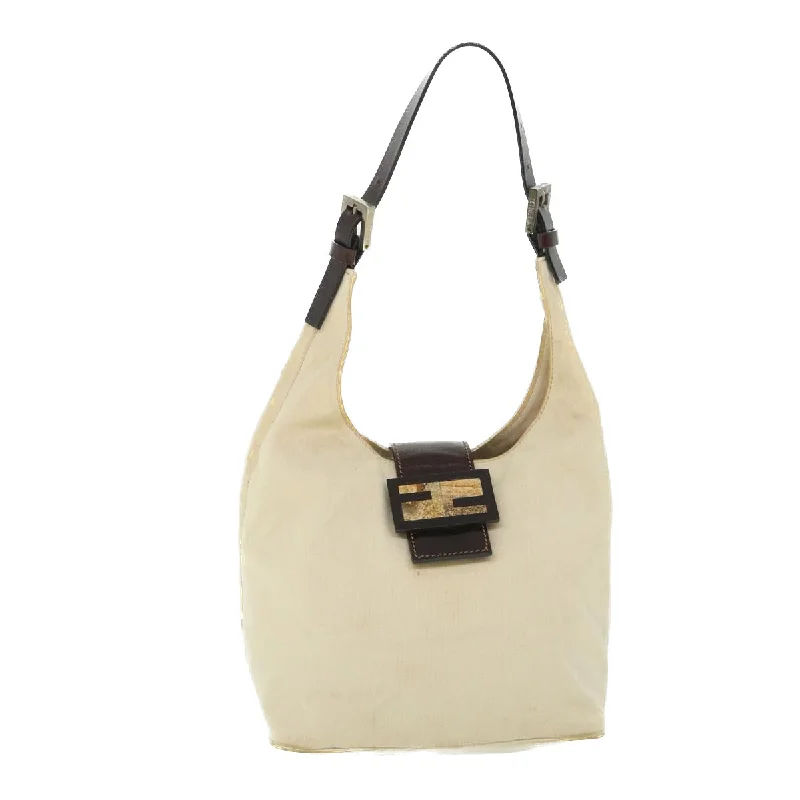 FENDI Mamma Baguette Shoulder Bag Canvas Leather Beige Brown  ti1234