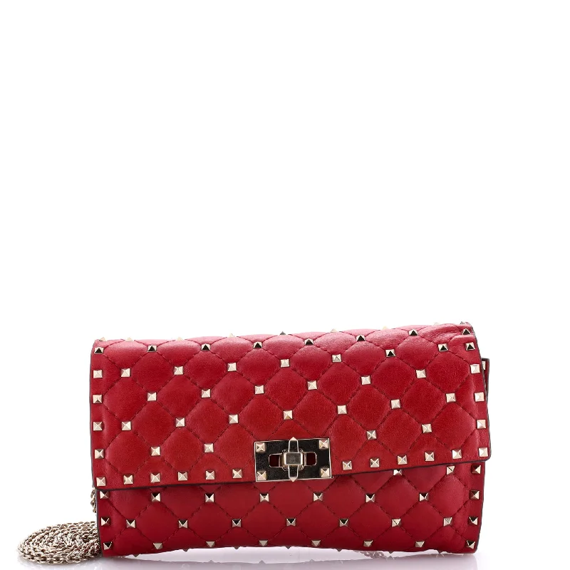 Rockstud Spike Wallet on Chain Quilted Leather Small