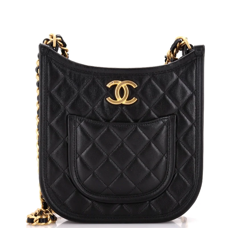 CC Front Pocket Chain Hobo Quilted Lambskin Small