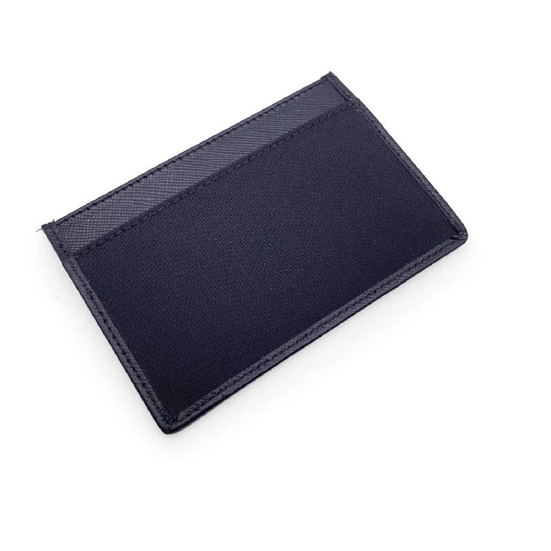 PRADA Black Saffiano Leather Logo Nylon Card Holder Wallet