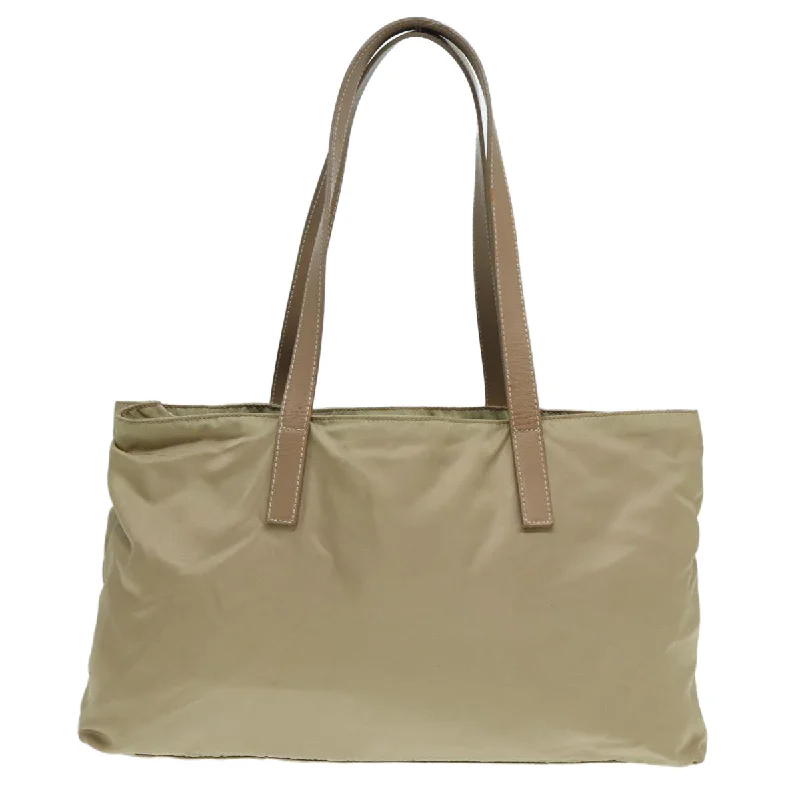 PRADA Tote Bag Nylon Beige Silver  ar12356