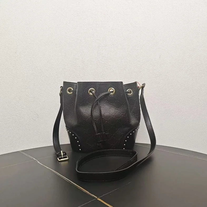 Gucci Black Leather Bucket Bag Medium Size