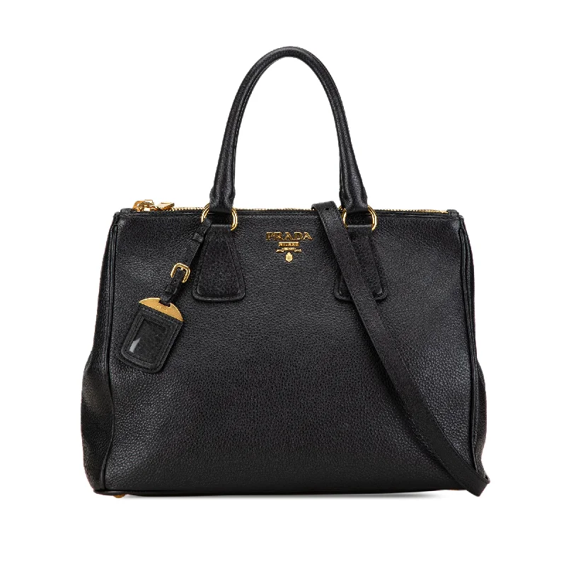 Black Prada Vitello Daino Double Zip Satchel