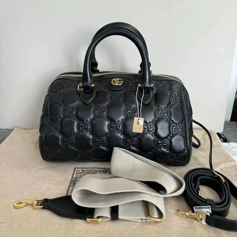 Gucci Black Leather Embossed Two-Way Bag Medium