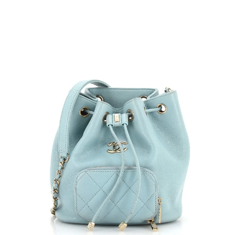 Business Affinity Drawstring Bucket Bag Quilted Caviar Small