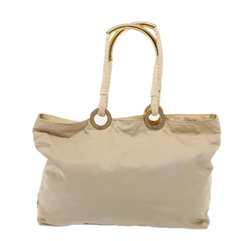 PRADA Tote Bag Nylon Beige Gold  86152