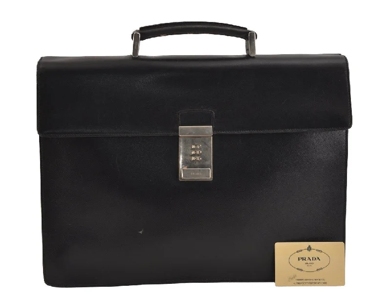 Authentic PRADA Saffiano Leather Nappa Briefcase Business Bag V215 Black 4638J