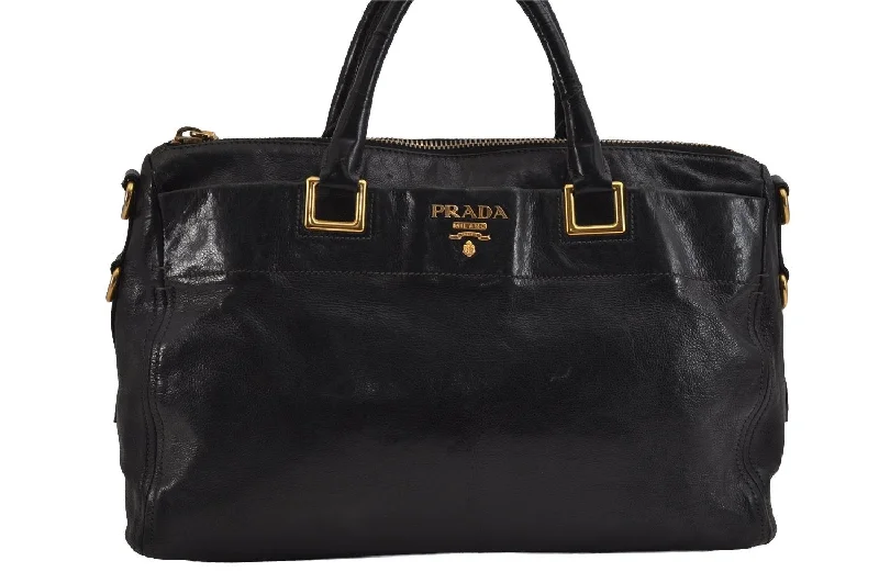 Authentic PRADA Vintage Leather Nappa 2Way Shoulder Tote Bag Black 5357J