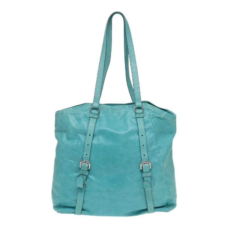 PRADA Tote Bag Leather Turquoise Blue  83948